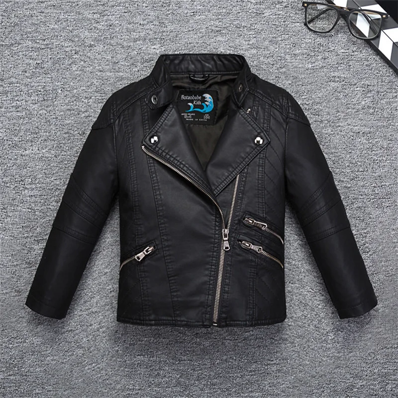 

Zipper Toddler Boys Leather Jacket Turn Down Collar Windbreaker Leather for Autumn Winter Kids Motor Coat Bomber Clothes
