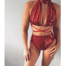 Новое поступление женский купальник с блестками Бандаж бикини набор Пуш-ап мягкий бюстгальтер купальный костюм купальник пляжная одежда