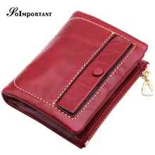 

SOIMPORTANT Wallet Female Genuine Leather Oil Wax Women Wallets Coin Purse Women Zipper Short Card Holder Wallet Magic Clutch