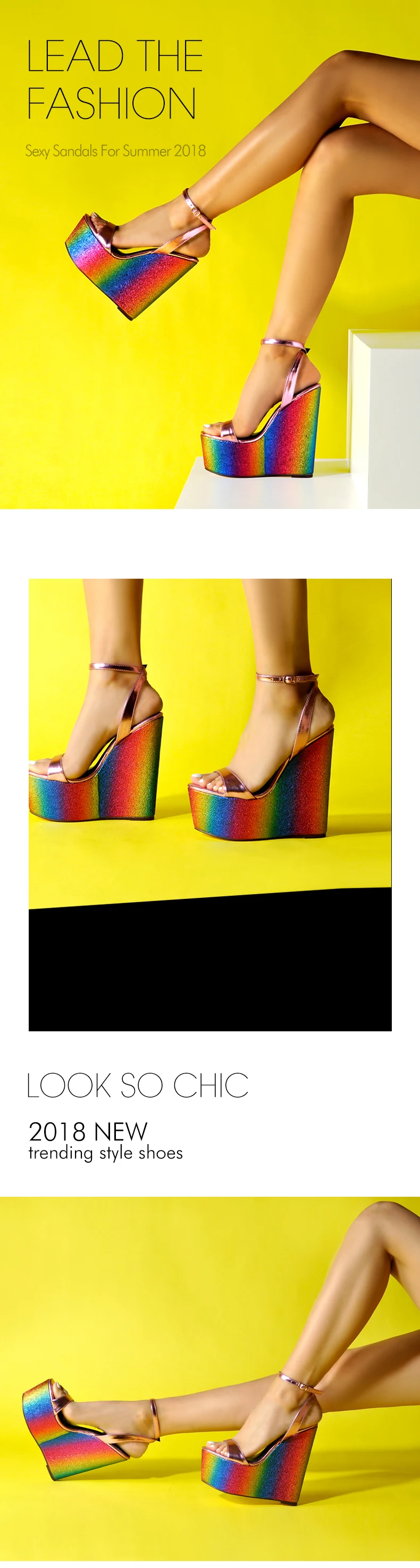 Sinsaut обувь Для женщин сандалии платформы сандалии обувь на высоком каблуке Ремешок на щиколотке Радужная обувь на танкетке, женские сандалии под платье, для вечеринки