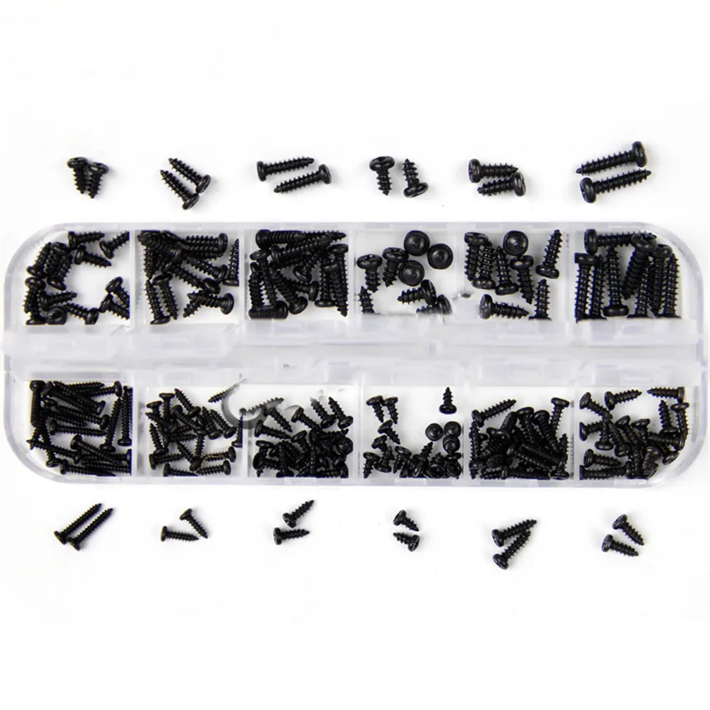 195Pcs Phillips Screws Micro Electronic Black Round Head Self Tapping