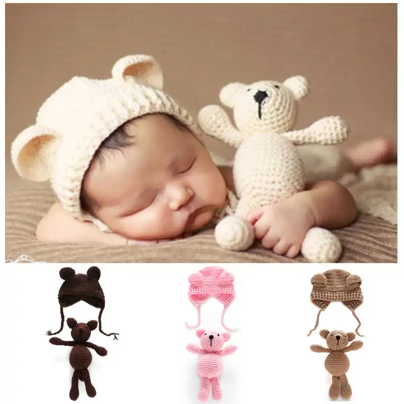 を 18 赤ちゃん新生児クマ写真の小道具幼児ニットキャップミニおもちゃ幼児手編みウール帽子かわいいベビーギフト小道具 Aliexpress