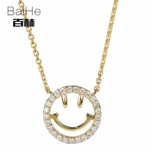 BAIHE Solid 14K Yellow Gold 0.13ct Certified H/SI 100% Genuine Natural Diamonds Women Trendy Fine Jewelry Elegant gift Necklaces