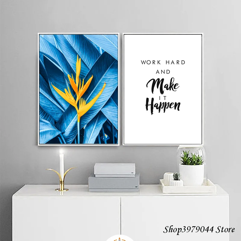 

Picture Blue Leaf Wall Art Canvas Poster Nordic Decoration Home Decoracion Hogar Moderno Paintings For Living Room Wall Unframed
