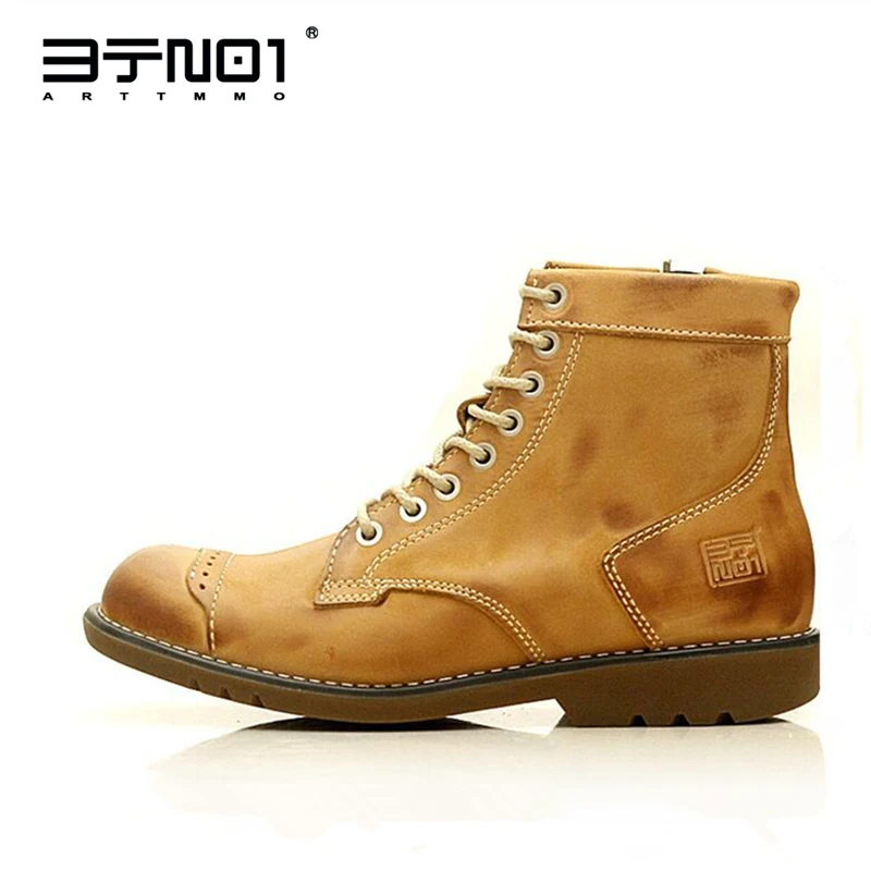 Clearance Sale !! Classical Retro Mens Boots Genuine Leather Lace Up Ankle Boots Zip Work Safety Boots Man Desert Boots
