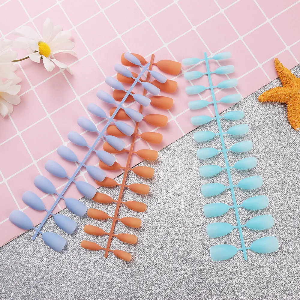 

24PC Matte False Nail Long Detachable Tip Patch Pure Color Chip Artificial Manicure Nail Extensions Fake Sticker Art Accessories