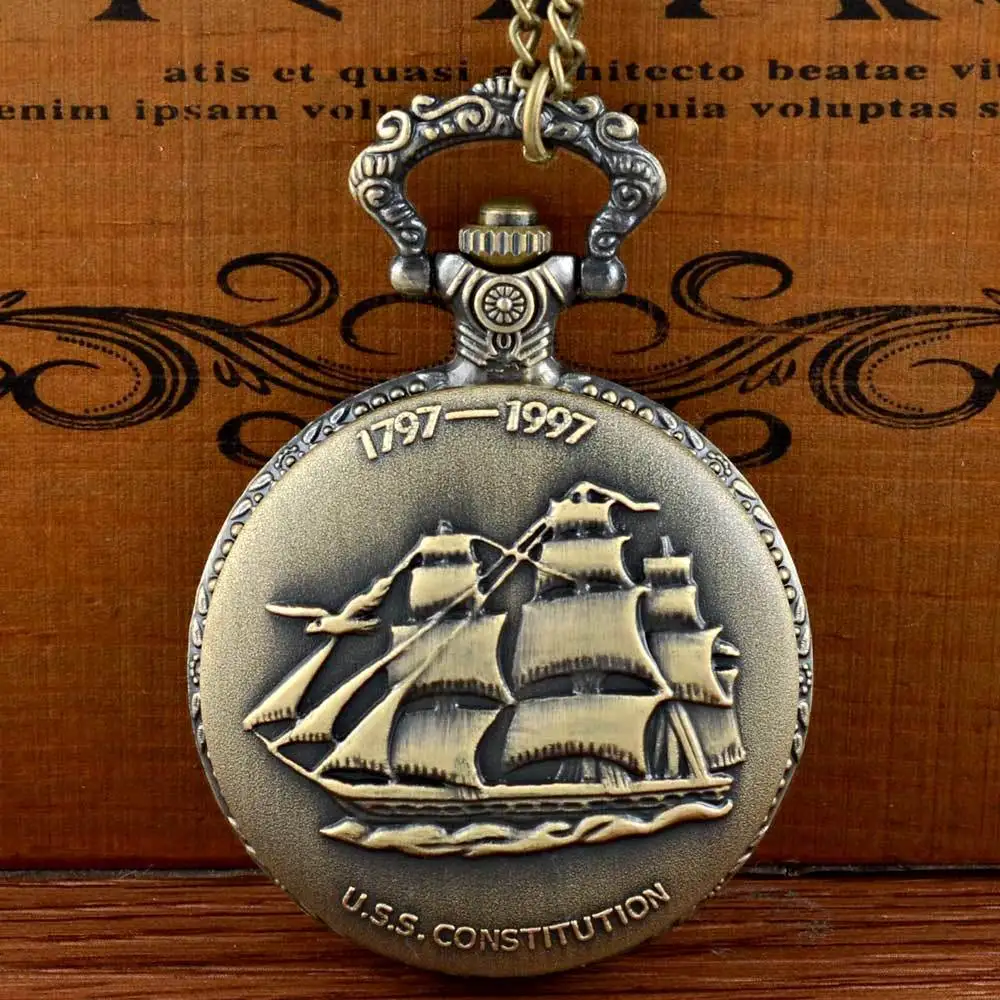 Винтаж бронза кварцевые карманные часы парусный спорт холст лодка корабль часы с ожерельем кулон часы цепи для женщин мужчин подарок