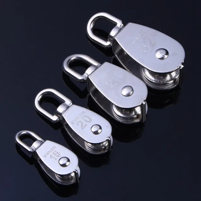 4Pcs/Set M15/M20/M25/M32 Stainless Steel Pulleys Heavy Duty Steel Single Wheel Swivel Lifting Rope Pulley Block For Wire Rope