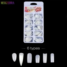 100pcs/Box False Nails Nail Art Tips French Fake NailsTransparent/Natural Flat Shape Manicure Tips Art With Nail Gel