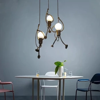 

Nordic Led Pendant Lights Fixtures Human Shade Industrial Hanging Lamp for Kitchen Living Room Luminaire Home Decor Black Iron