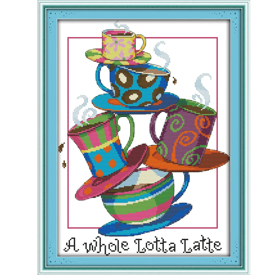 

Joy Sunday, Five cup, cross stitch embroidery set, printing cloth embroidery kit, needlework, fashion pattern embroidery kit