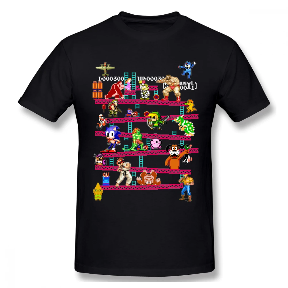 Футболка для аркадной игры Donkey Kong Collage, футболка в винтажном стиле для игры FC, футболка из хлопка размера плюс LA Camiseta - Цвет: Черный