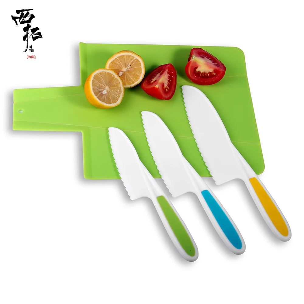 

XITUO Children's Knife Set Nylon Safety Knife Folding Cutting Board Sawtooth Blade Color Safety Children's Kitchen Cooking Tools