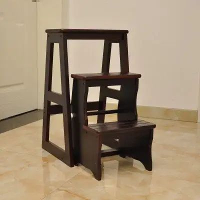 Бытовой многофункциональный складной стул-лестница из массива дерева, лестница на подъеме, платформа, ступенька, стул двойного назначения - Цвет: 3-tier ladder