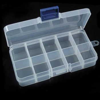 

10 Slots Adjustable Transparent Jewelry Storage Box Ring Earring Drug Pill Beads Portable Plastic Organizer Case Travel BinsF664