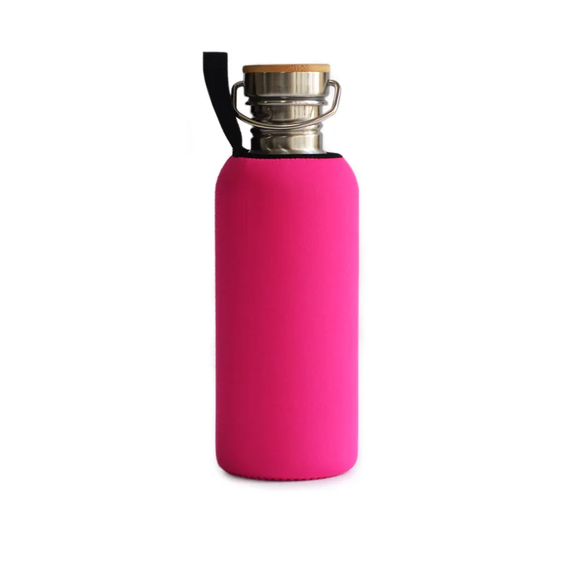 1000 мл BPA бутылка для воды из нержавеющей стали бамбуковая крышка Спортивная фляжка тумблер с неопреновым покрытием для йоги путешествия пешего туризма на открытом воздухе - Цвет: ROSE RED
