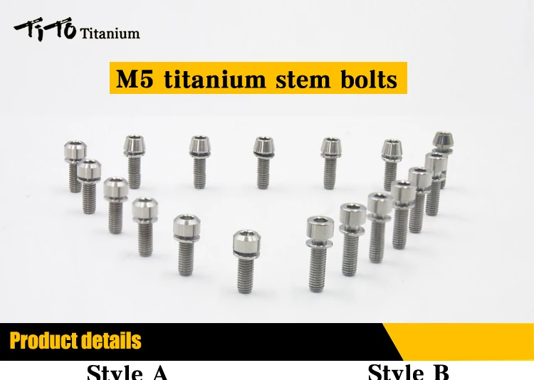 TiTo 6 шт. титановый сплав велосипедные болты для выноса руля винт Ti Болт наборы с шайбой Spacer коническая головка M5x18mm/M5x14mm