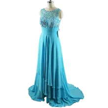 Настоящее длинное платье для выпускного вечера голубой бисер шифон на заказ вечернее платье для вечерние