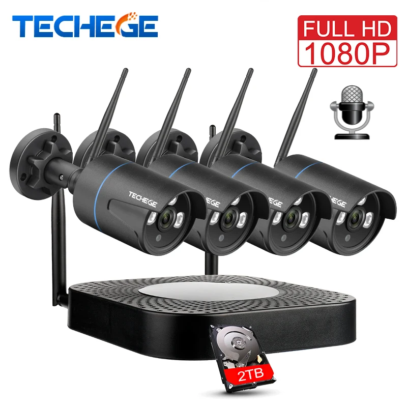 Goede Techege 4CH Cctv systeem 1080 p HD Audio Draadloze NVR Kit Outdoor Nachtzicht Beveiliging IP Camera WIFI CCTV Systeem plug amp; Play