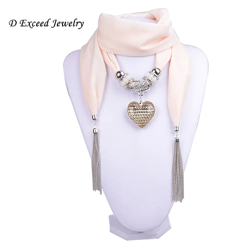 Women Milky White Pendant Scarf Jewelry font b Tartan b font Necklace Crystal Heart Decorating Pendant