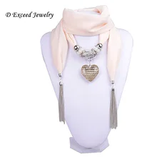 Women Milky White Pendant Scarf Jewelry Tartan Necklace Crystal Heart Decorating Pendant Tassels Scarves (SC150007)