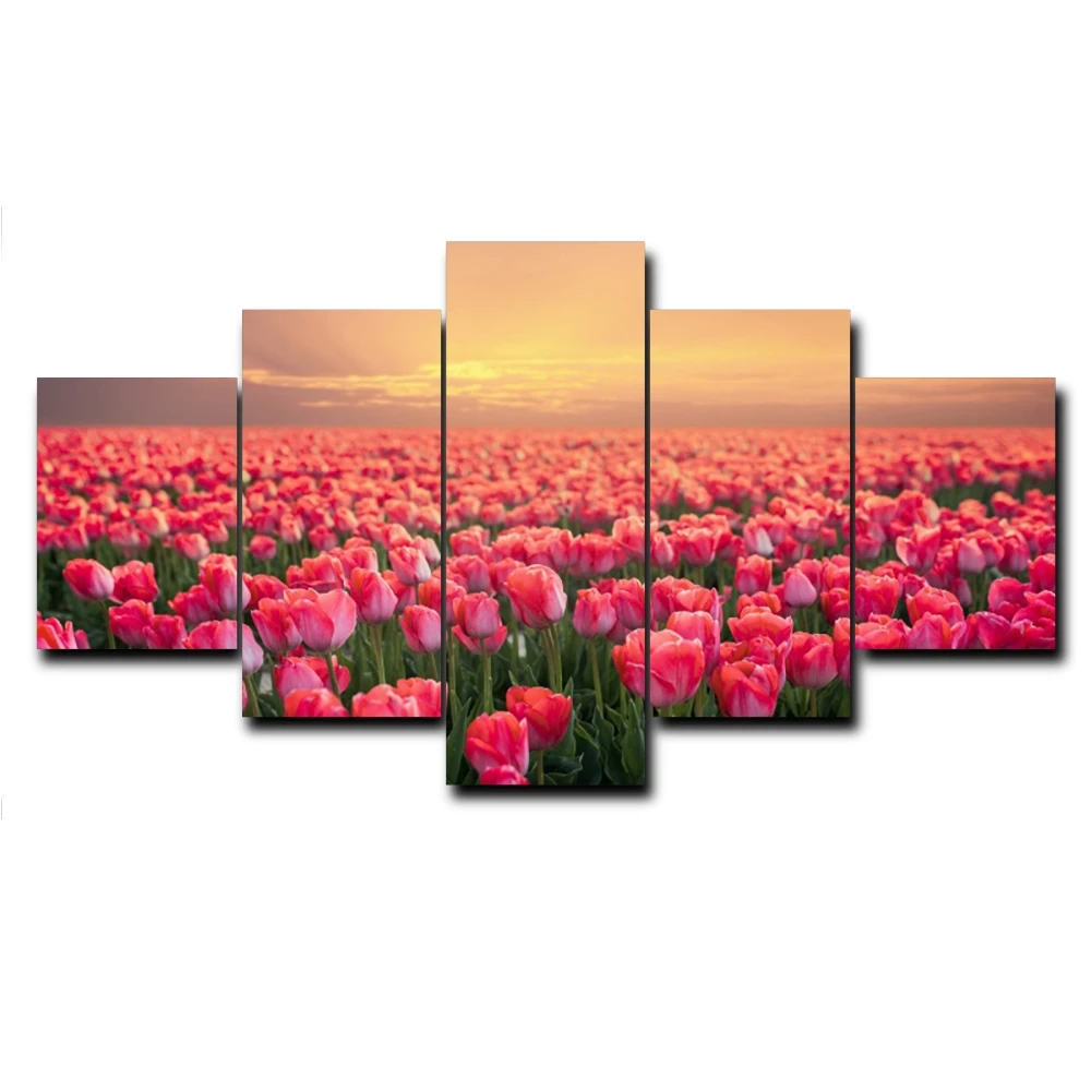

5 Panel Abstract Vintage Tulip Outside Garden Posters And Prints Canvas Painting For Living Room Home Decoration No Frame