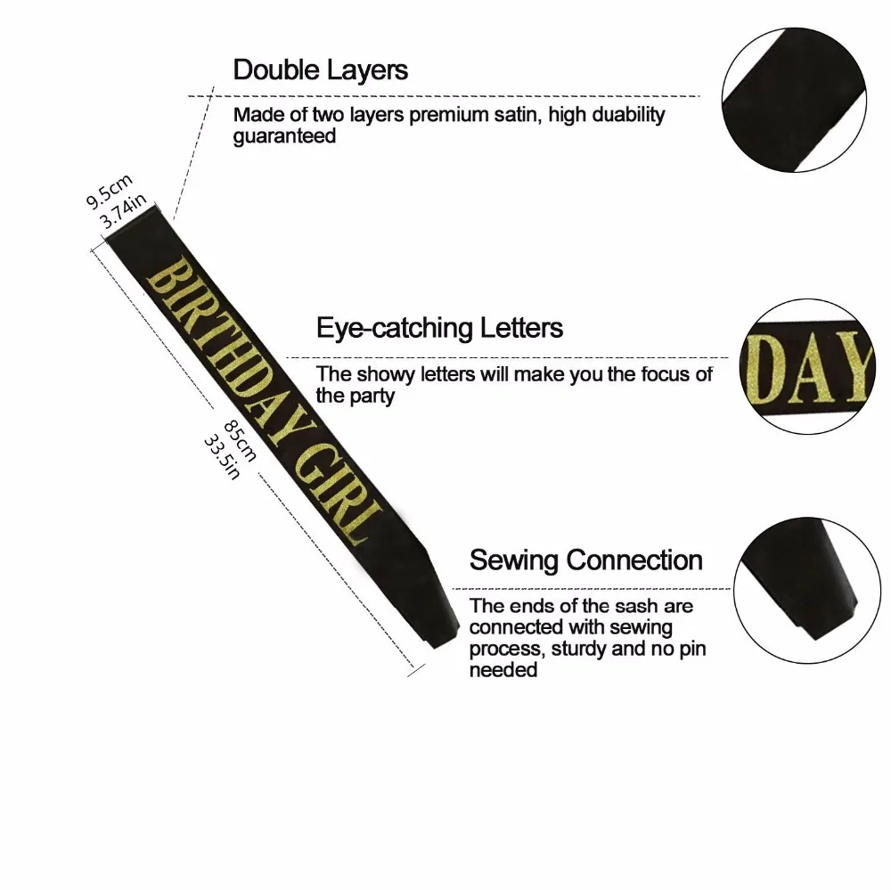 Черный золотой атласный пояс с лентой для девочек на день рождения, новинка, украшение для девочек на день рождения, аксессуары, пояс, подарки