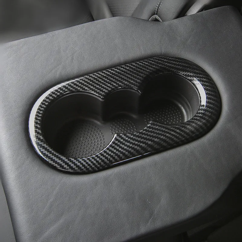 

Carbon Fiber Printed Car Rear Seat Back Water Cup Drink Holder Cover Moulding Trim for Porsche Cayenne 2018 Styling Accessories