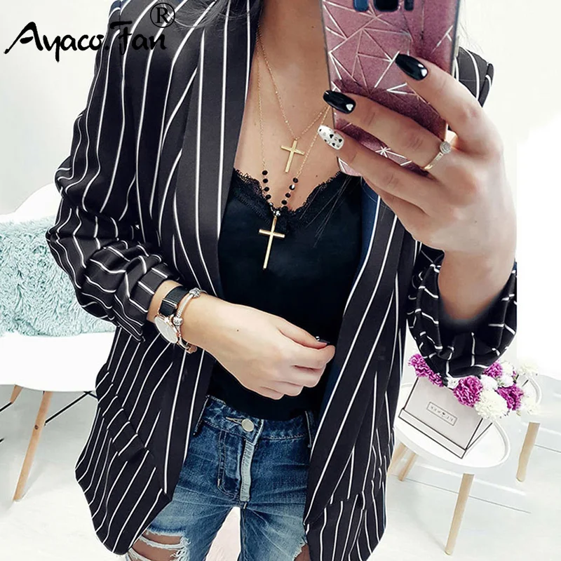 2019 new autumn women elegant checked yellow plaid blazer