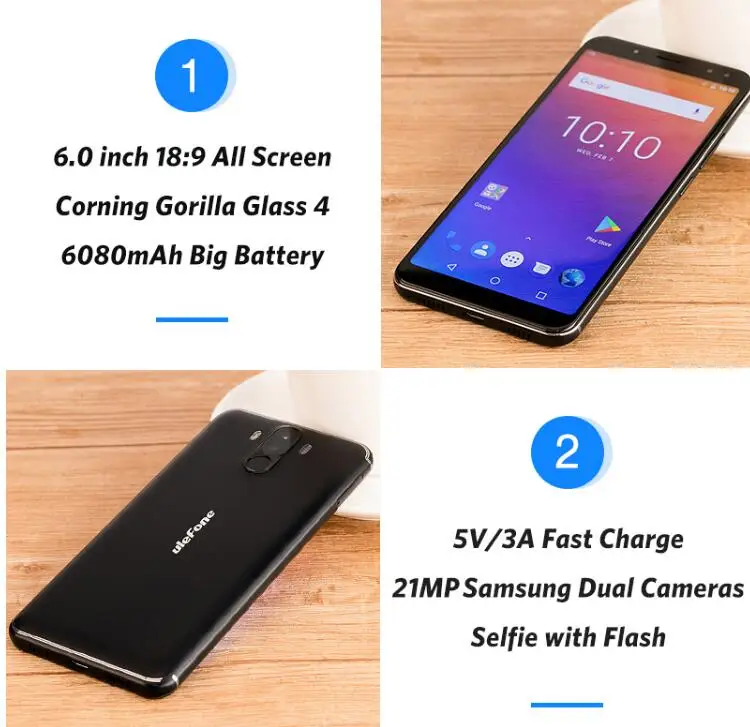 Ulefone Мощность 3 P23 4G мобильный телефон 6 0 "18:9 полный дисплей MTK6763 Восьмиядерный ГБ