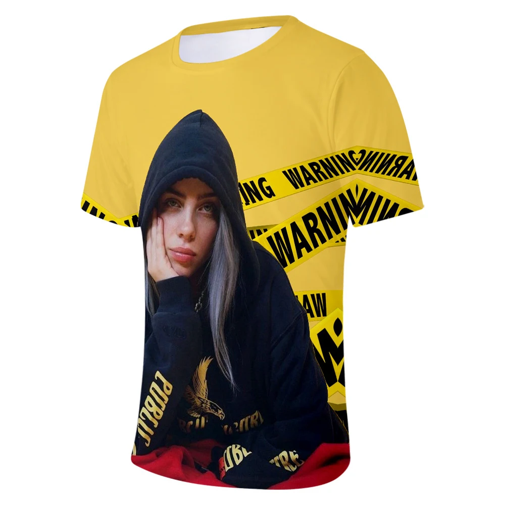 Billie Eilish, новинка, 3D футболка, для мужчин, летняя мода, хип-хоп, Harajuku, повседневная одежда, Billie Eilish, 3D, для девочек, желтая футболка