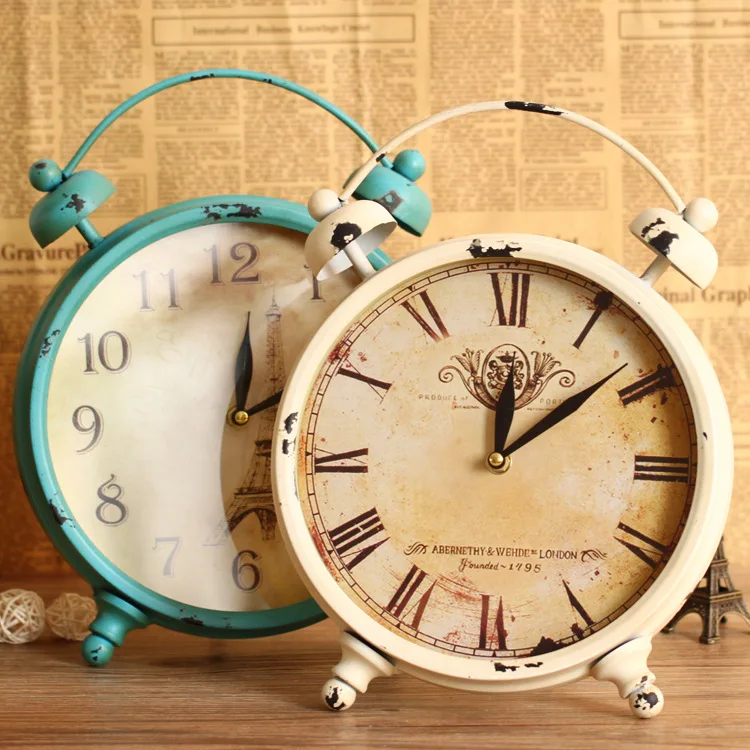 Fashion vintage rustic iron alarm clock personality home decoration