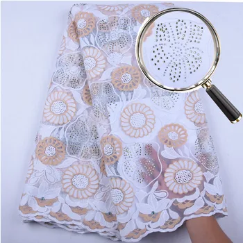 

2019 Latest African Lace Fabric With Stones Embroidery Mesh Tulle Lace Fabric High Quality Nigerian Milk Silk Lace A1566