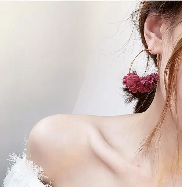 

Ear ring new fabric flower wild earrings personality fake flower long temperament earrings female