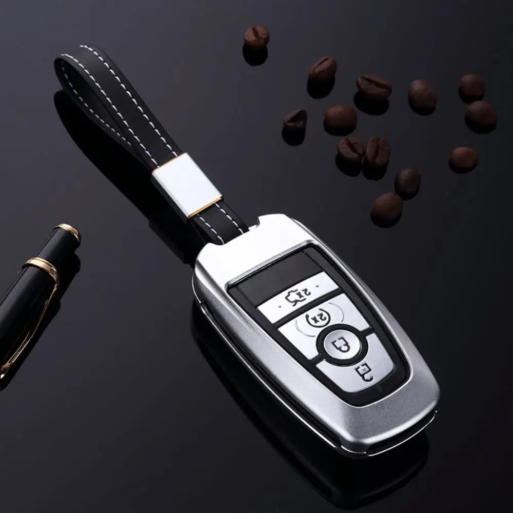 

ATOBABI Aluminum Alloy Auto Key Cover Shell Frame Cases For Ford Mendeo Fusion Edge Expedition 4 Buttons Smart Key with Key Ring