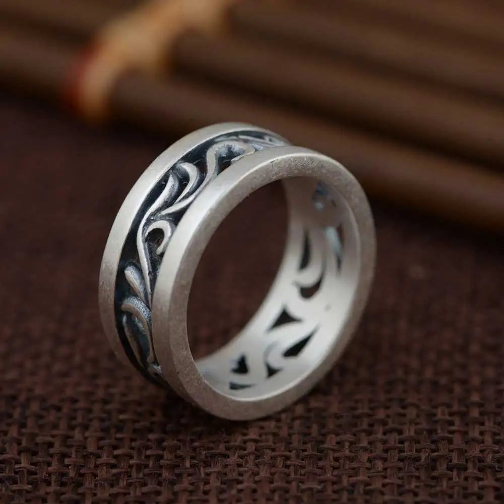 FNJ 925 Серебряное полое кольцо, новая мода, простое S925 Стерлинговое тайское серебро, кольца для мужчин и женщин, ювелирное изделие, Размер 7,5-11