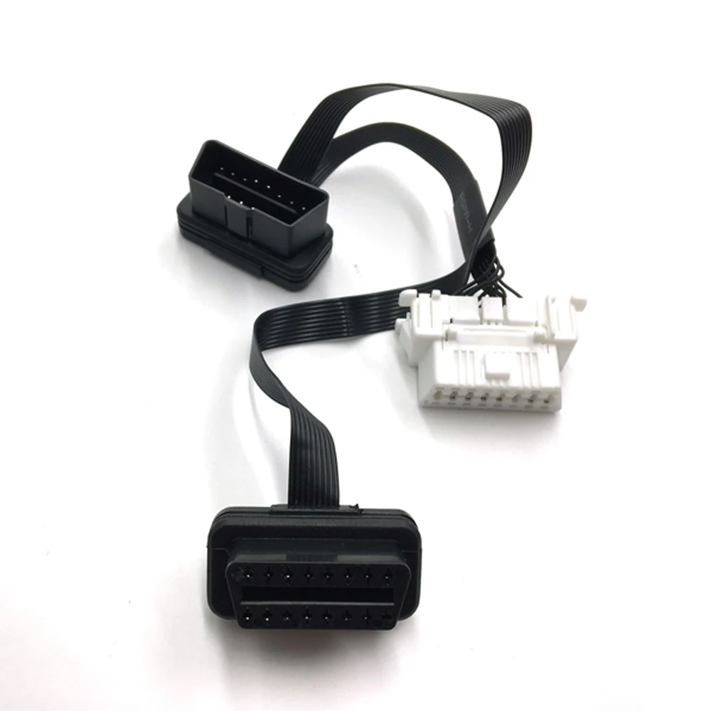 

OBD 2 Male To Dual Female Y Adapter Elbow Flat Thin Extension Cable Snap In Mount For Nissan 96-up GPS Diagnostic