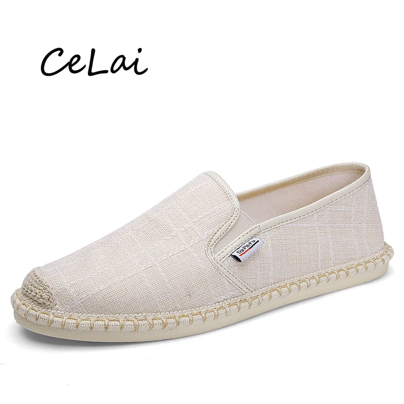 

CeLai Summer Canvas Shoes Men's Loafers Slip-On Casual Linen Driving Shoes Flat Men Soft Breathable Male Walking Mocassins A-055