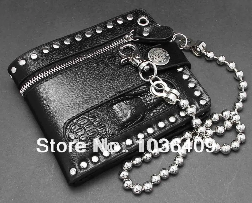 

Black Crocodile Head Fashion Men's Leather Bifold Wallet Biker Retro Rocker Punk Purse Free Shipping