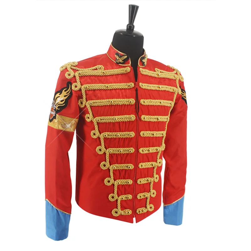Rare Fashion Retro Punk MJ Michael Jackson Red Military Army Royal Retro England Style Men's Threading Jacket 1980S 4
