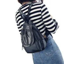 Top Popular Women Printed Tassel Shoulder Bag Purse Leather Messenger mochila Multi-function Backpack Bag 2017 New Arrival