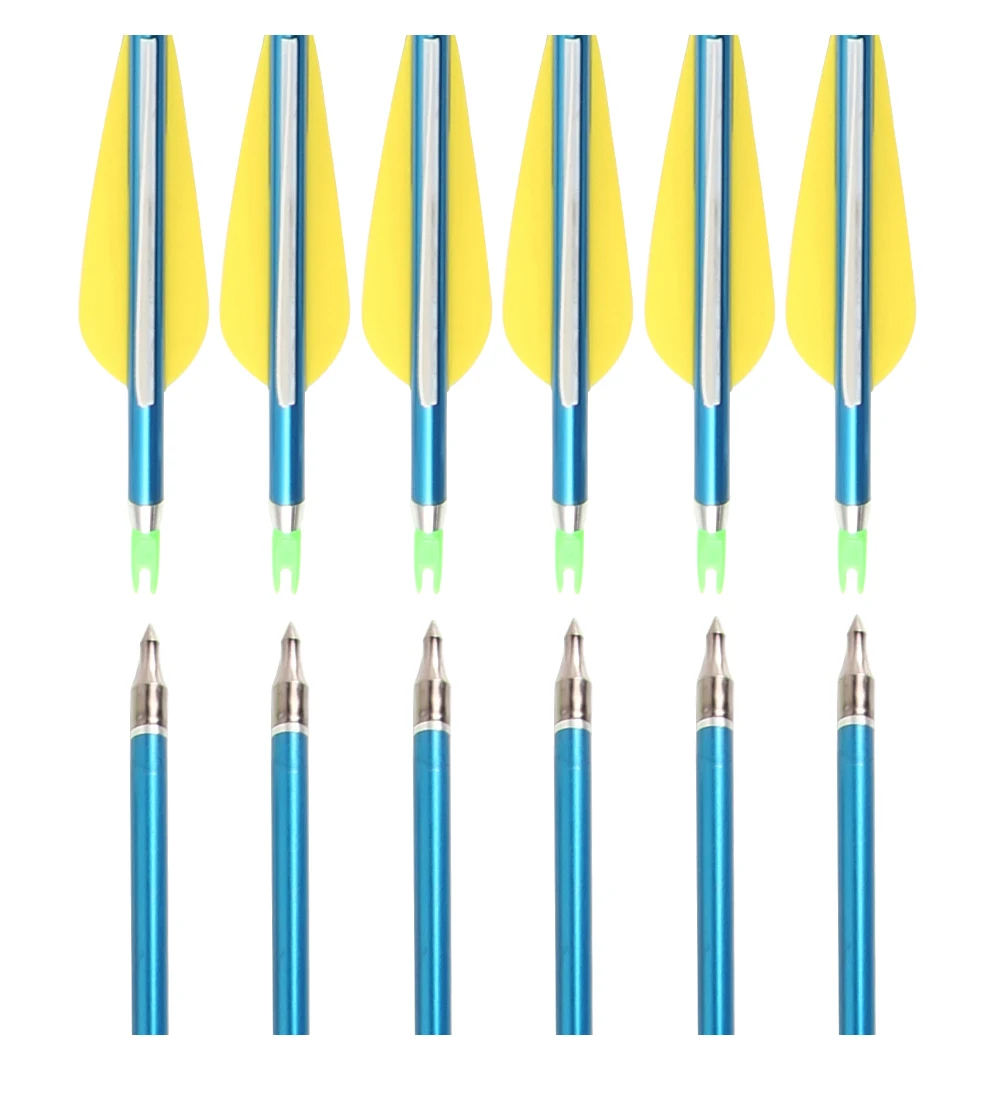PANDARUS вытачки 6/12/24 шт./лот 30 дюймов позвоночника 500 Алюминий стрелка с BlueYellow белый для изогнутый/соединение луков для охоты стрельба из лука