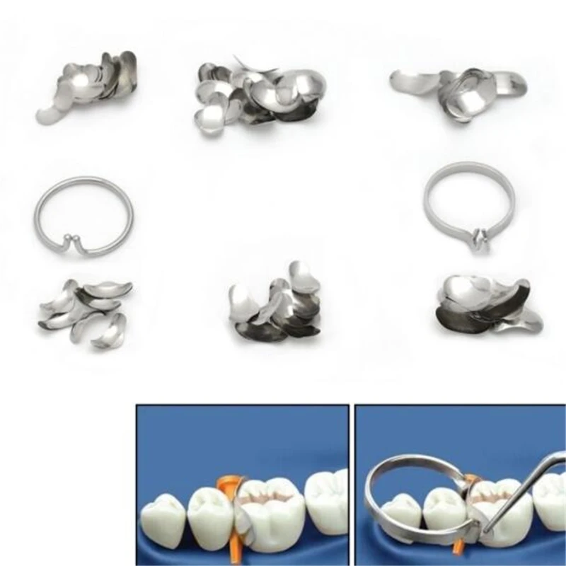 100Pcs/Set Dental Matrix Sectional Contoured Metal Matrices lmws 2 Rings Dental Lab Equipment