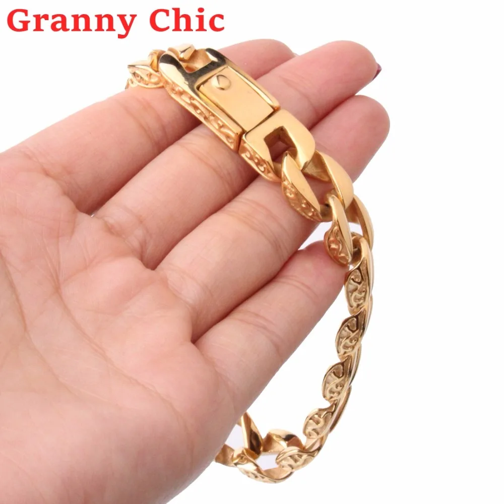 Браслет Granny Chic 8 66 дюйма 12 мм для женщин и мужчин браслет золотого цвета кубинские