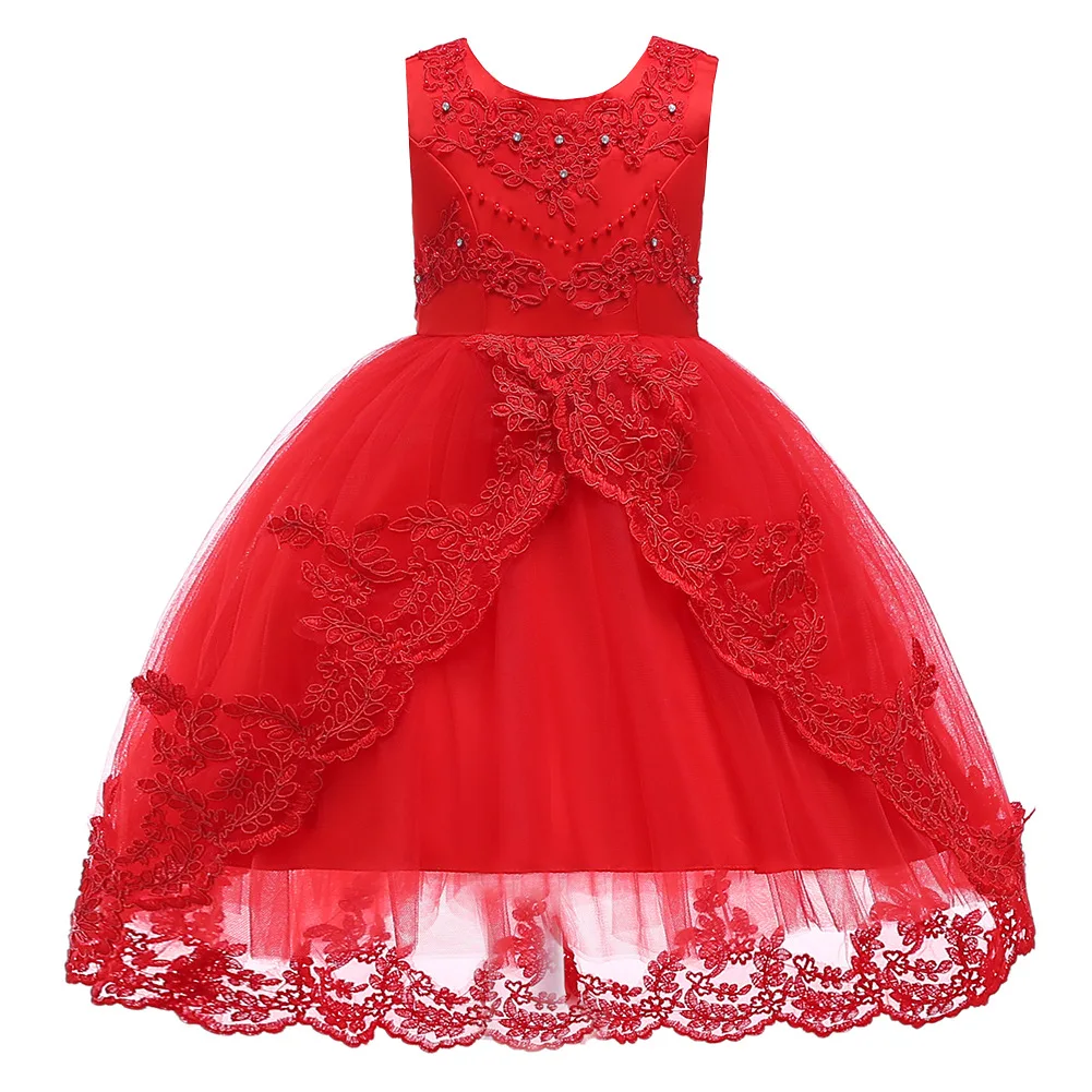 New 2021 Girls Party Dress Kids Lace Embroidery Wedding Father and Daughter Ball with Trailing Formal Children Clothes | Детская одежда