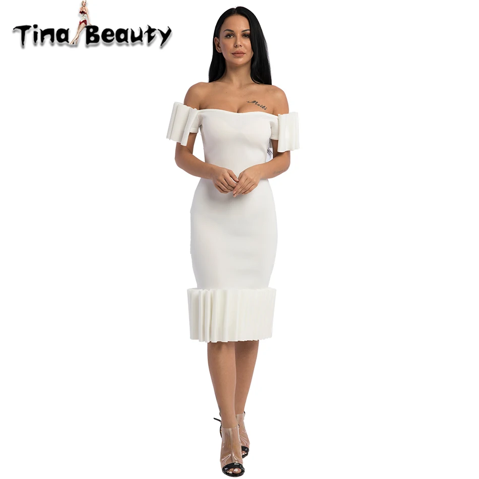 

Tina Beauty Puff Sleeve White Dress For Women Summer Party Prom 2019 New Celebrity Runway Formal Dress Robe Femme Ete Vestido