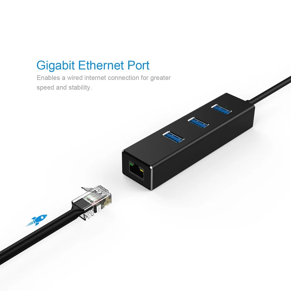 JCKEL USB 3,0 Ethernet адаптер с 3 Порты USB 3,0 док-станция USB RJ45 Gigabit Ethernet Lan 10/100/1000 Мбит сетевой карты для ноутбука