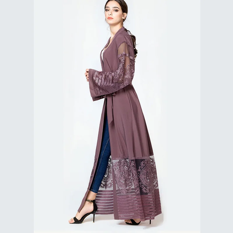 Plus Size Autumn Blusas Mujer De Moda 2019 Abaya Women Long Chiffon Lace Cardigan Kimonos Mujer Roupa Korean Fashion Clothing