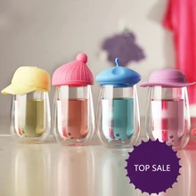 Творческий Бейсбол мальчик двойными стенками Стекло чашки милый мультфильм шляпа Чай напиток Кофе Кружки прозрачного термостойкого Стекло двойной Слои