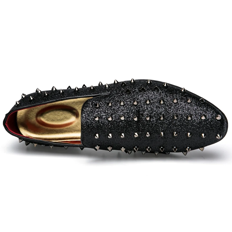 men's spike dress shoes italian silver gold slip on rhinestone loafers 2017 luxury brand unique cool male studded footwear flats (38)